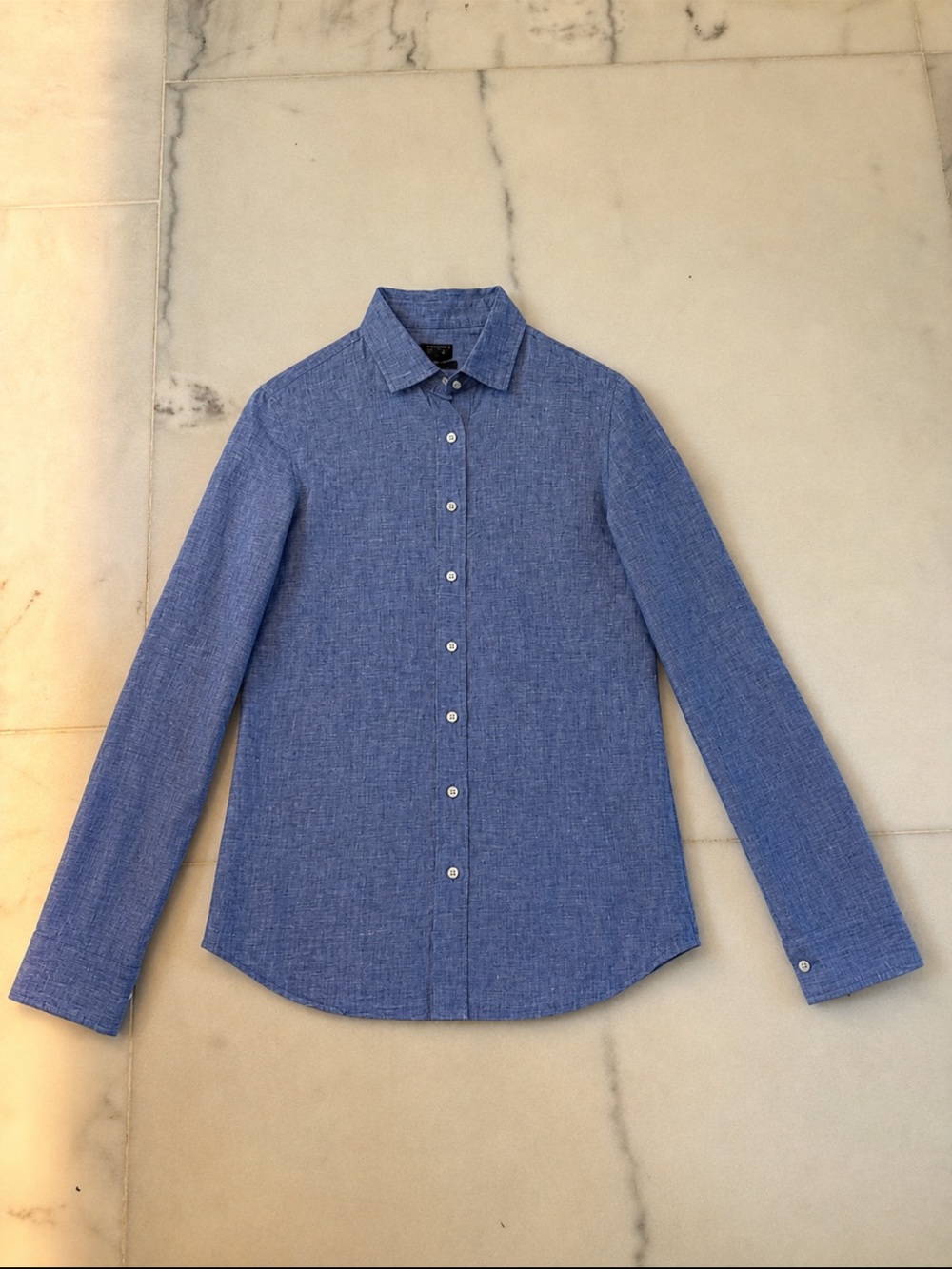 J. Crew Heathered Blue Long-Sleeve Button-Up Shirt